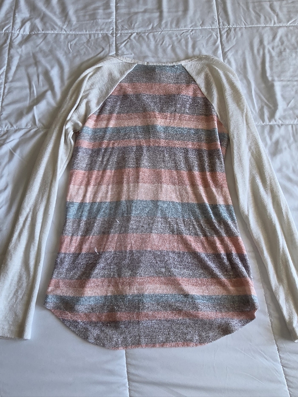American Rag Pink, Gray & Cream Striped Raglan Long Sleeve Top - Picture 4 of 4